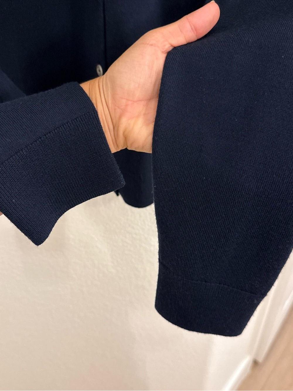 Brooks Brothers Cardigan Sweater Womens Large Navy Blue Saxxon Wool Crew Neck - Picture 7 of 13